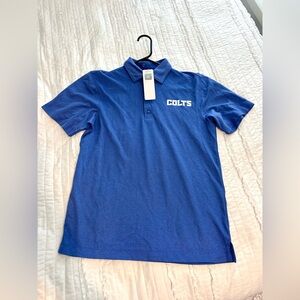 New NFL Mens Indianapolis Colts Football Polo Shirt Size Small Blue Spelled Out